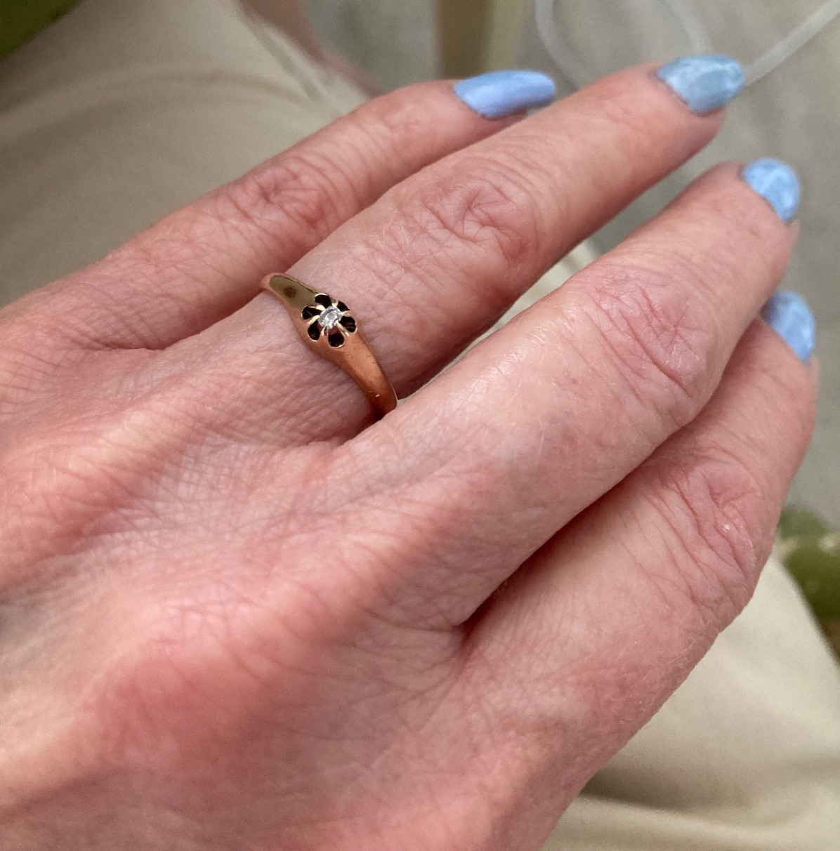 Antique Belcher 10K Rose Gold Old Mine Cut Diamond RING, Size 6.5, 1.6 Grams