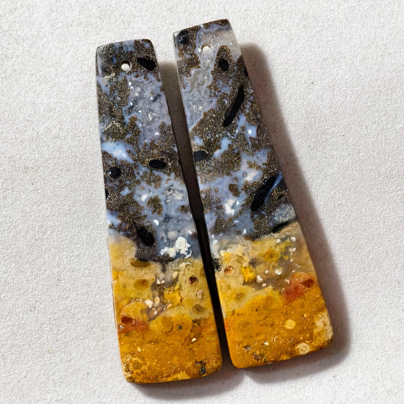 46 Cts Natural Fossilized Palm Root Drilled Pair Cabochon Gemstone 45.8×14.1 MM