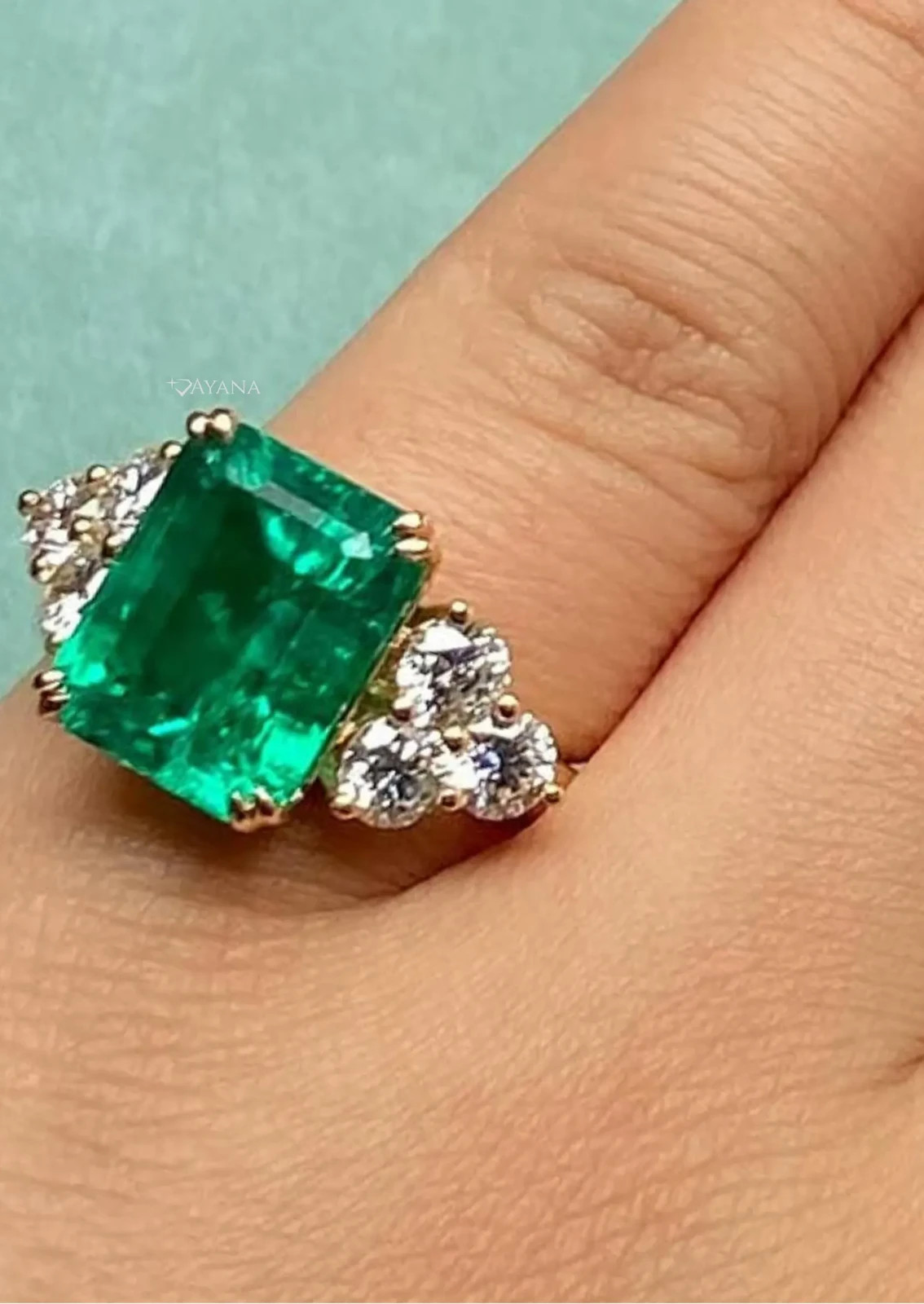 10.59 Ct Emerald Cut Natural Green Emerald & Diamond Wedding Ring 18K YellowGold