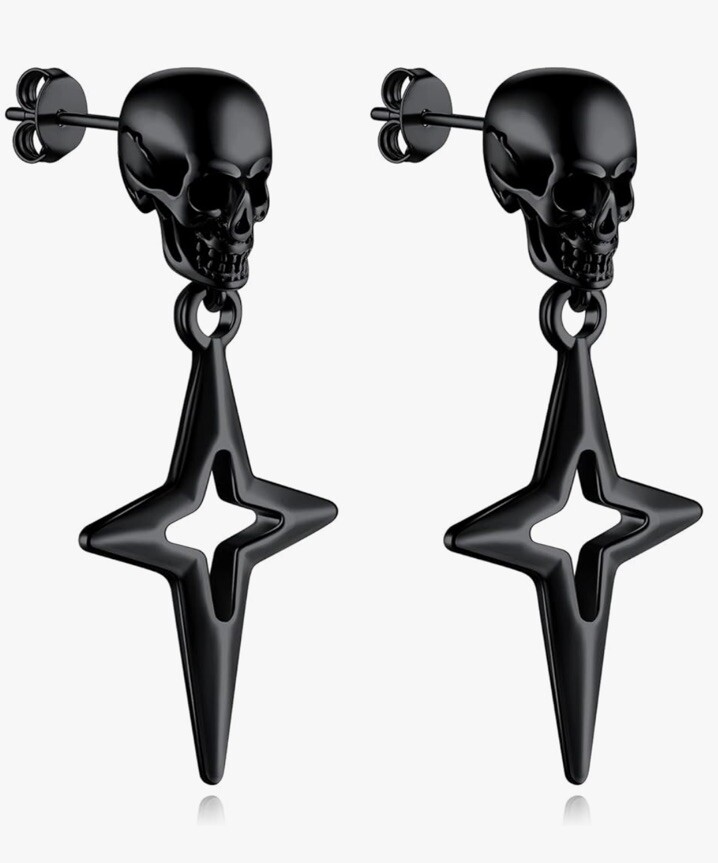 Bandmax Skull Four Point Star Gunmetal Earrings