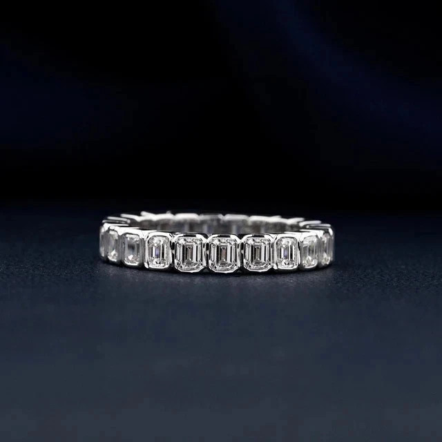 6 MM Lab Grown D Color CVD Diamond Ring 925 Sterling Silver Eternity Band Ring