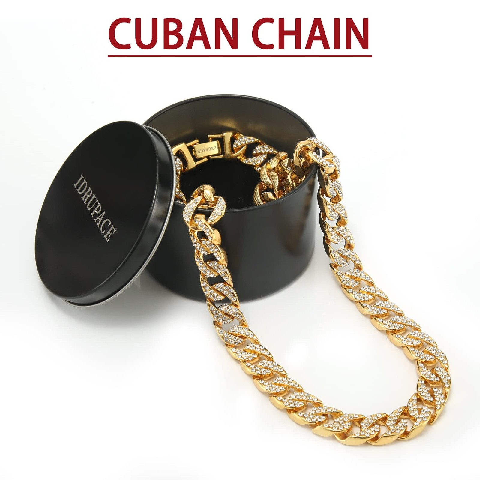 DRUPACE Miami Mens Women Boys Cuban Link Chain Silver Gold Plated Bling Neckl…
