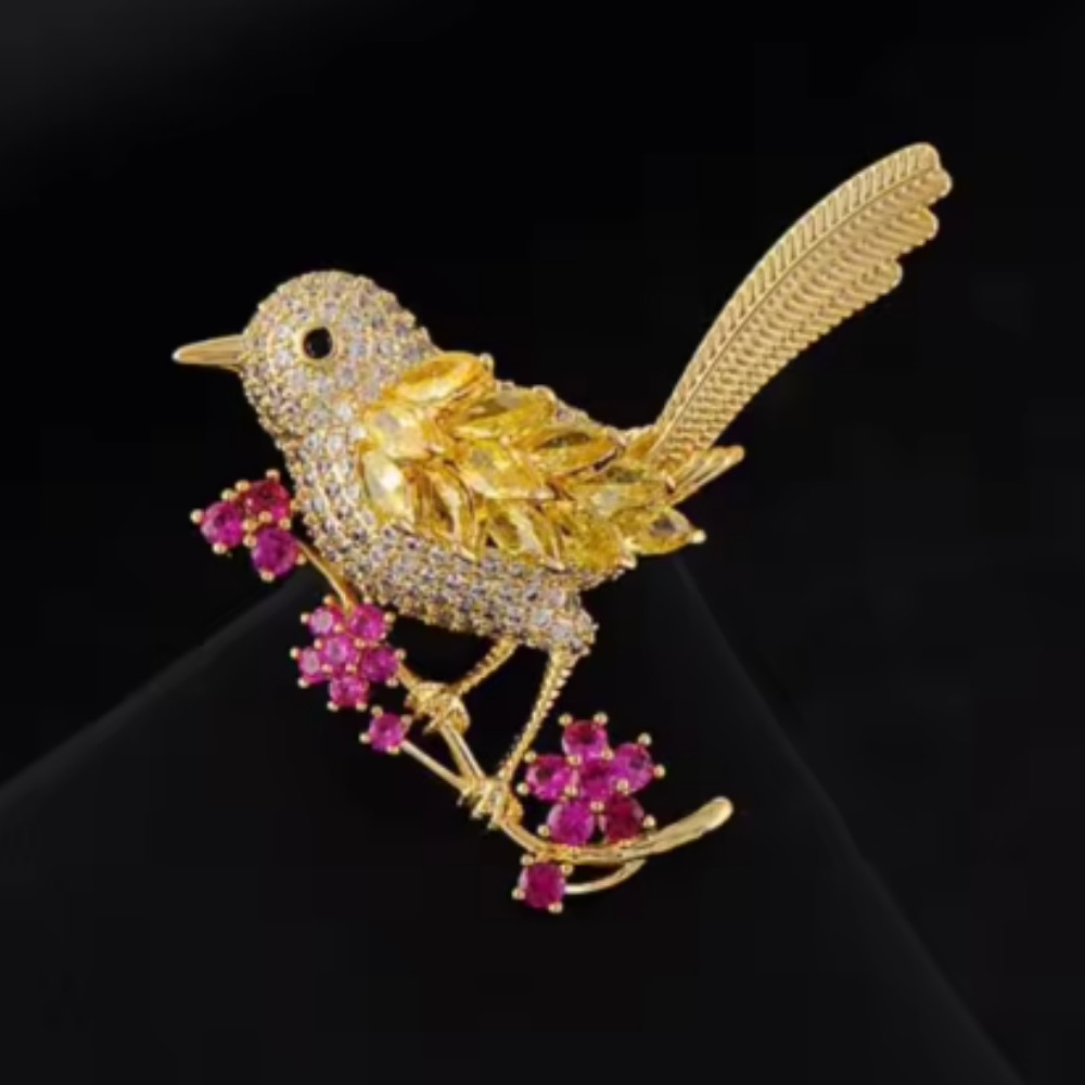 Adorable Colorful Brooch Pin Flower Bird Shiny Zircon Fashion Women Gift Party