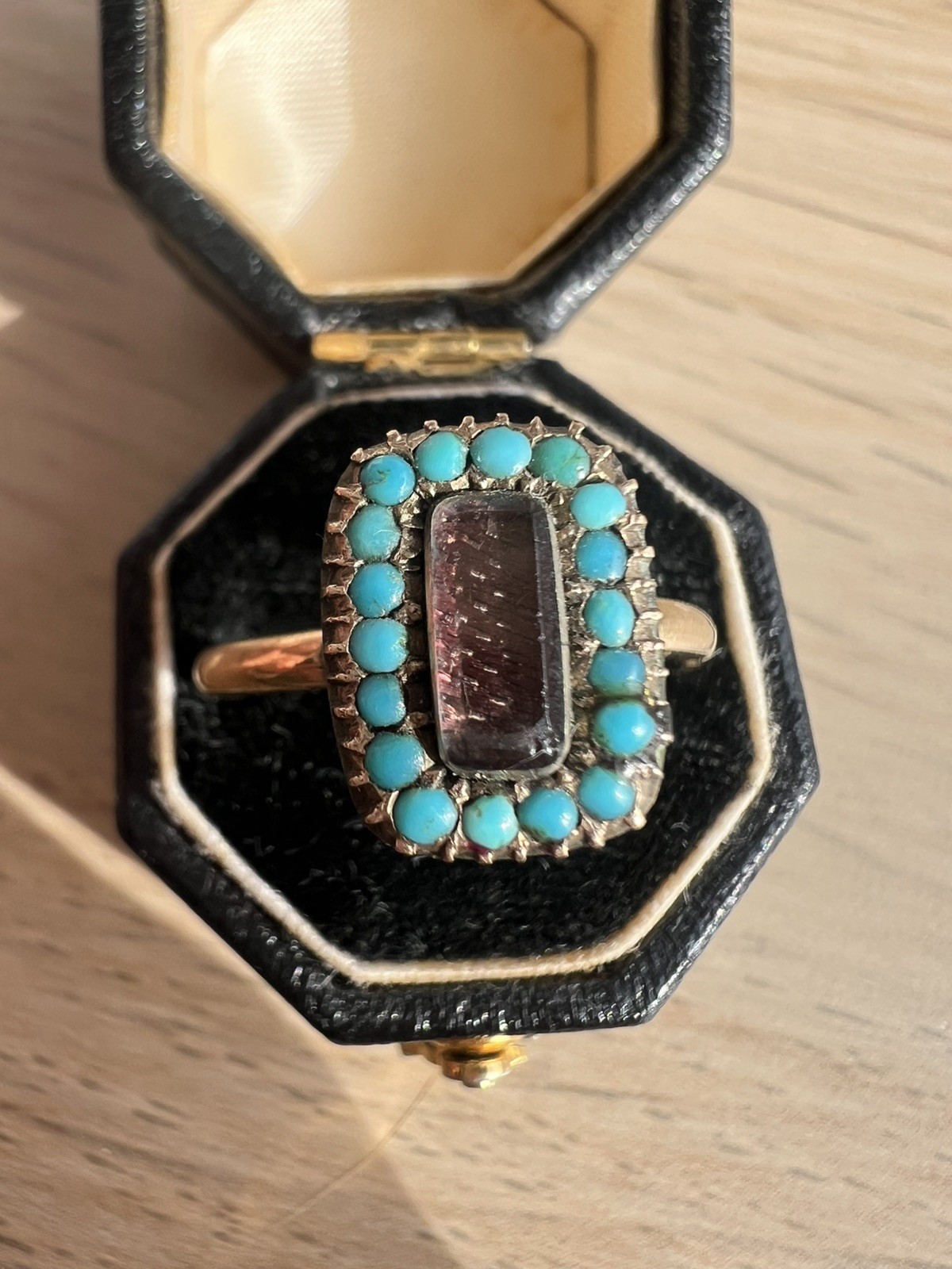 Antique Turquoise Mourning Ring with 9 Carat Gold Shank (Size N)