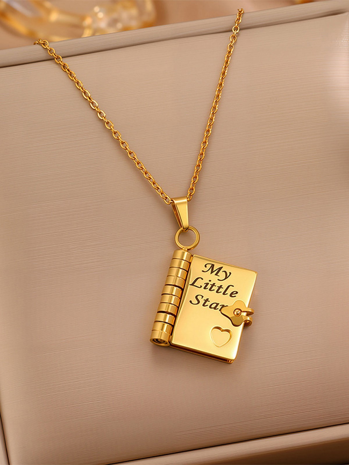 My Little Star Book Pendant Necklace for Daughter Open Pages Engraved Letter