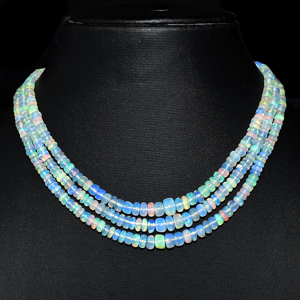 3 Strand Amazing Ethiopian Opal 128.00 Cts Beaded Jewelery Necklace VK 12 E593