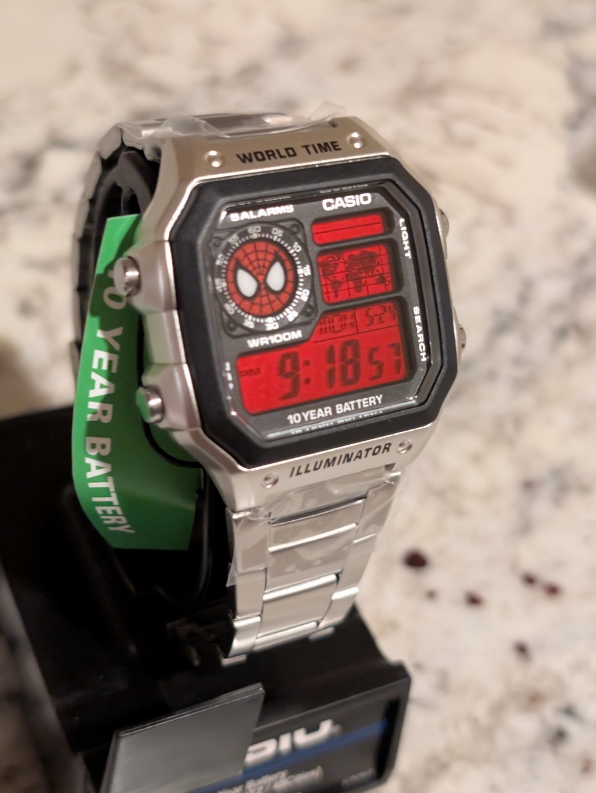 SpiderMan inspired Red Mod Casio AE1200- WHD Marvel | World time watch | Cartoon