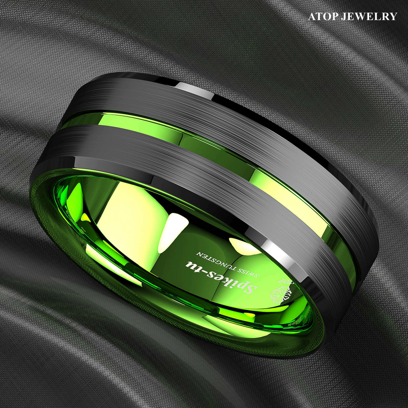 8/6mm Black Tungsten Carbide Green Line Wedding Band Ring ATOP Men’s Jewelry