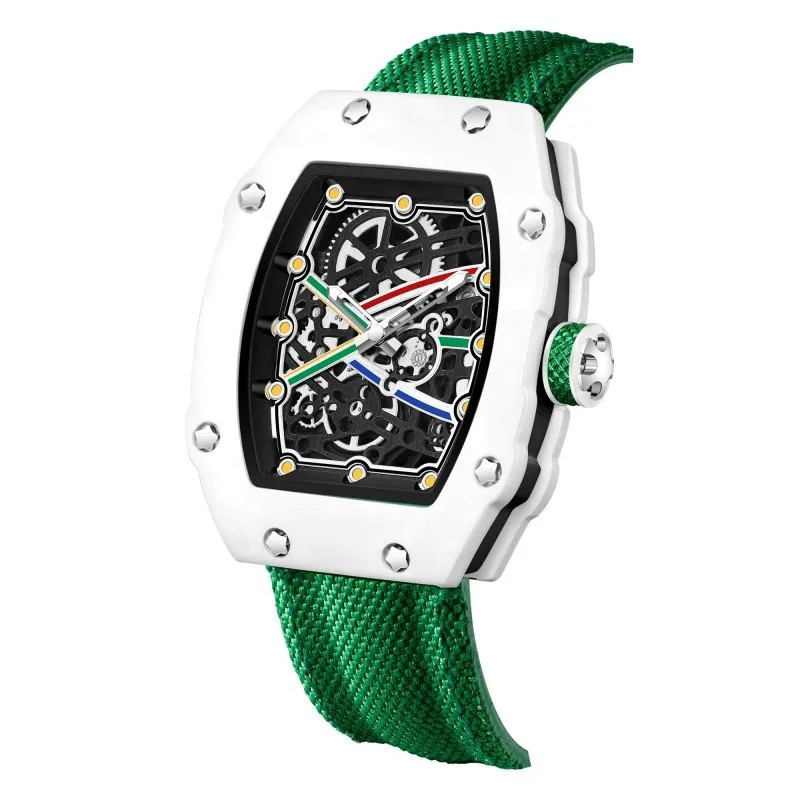 Ultra Thin Quartz Watch Men’s Tonneau Luminous Waterproof Nylon Strap 22cm