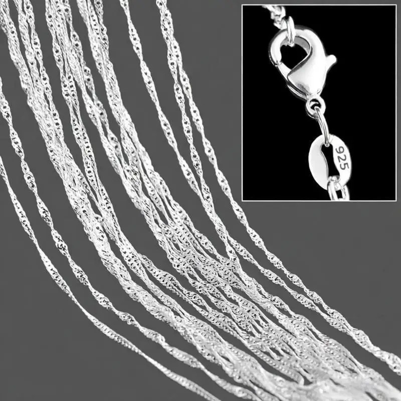 5PCS 925 Sterling Silver Water Wave Chain Necklace 16-30in Jewelry Making