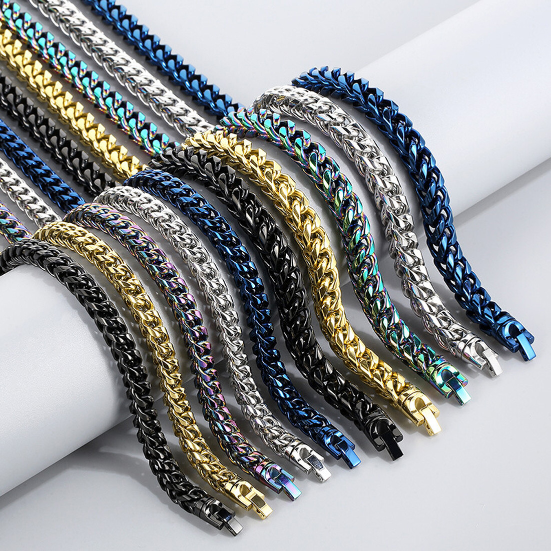 8mm/10mm Men Women 316L Stainless Steel Wheat Chain Necklace 5 Colors