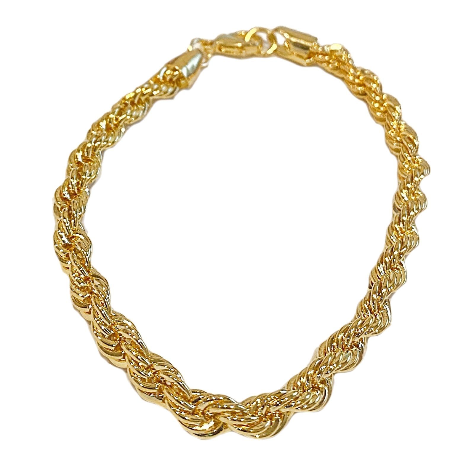 14K Gold Plated Rope Chain Hip Hop Bracelet Twisted Braided 3-8mm Thick 8″-9″ In