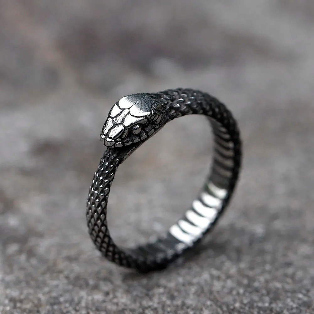 Snake Ring Stainless Steel Silver Plated Ouroboros Serpent Biting Its Own Tail
