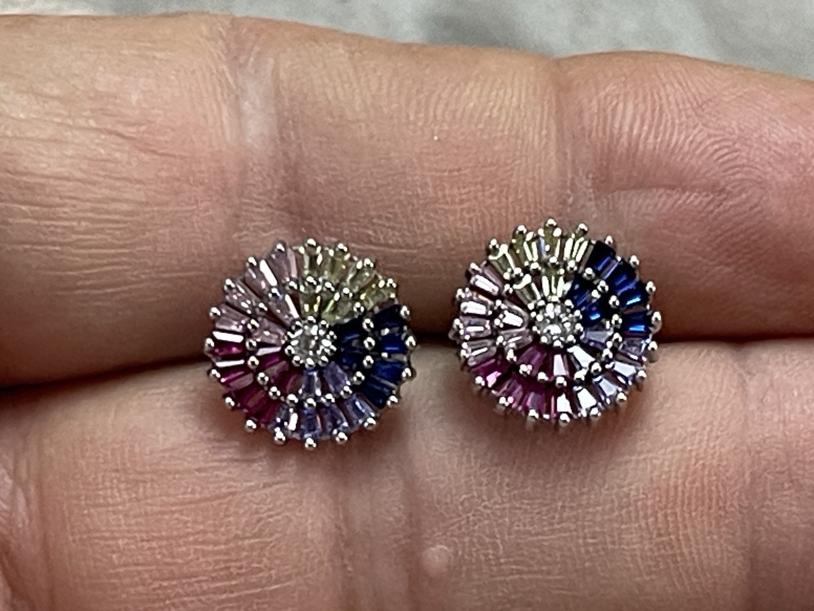 925 Sterling Silver Tapered Baguette Round & Pear-Cut Multi-Color C Z Earrings