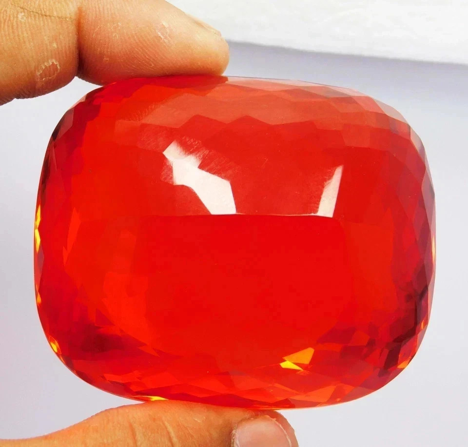 249.50 Carat Flawless Fire Opal Red Orange Cushion Cut Certified Loose Gemstone