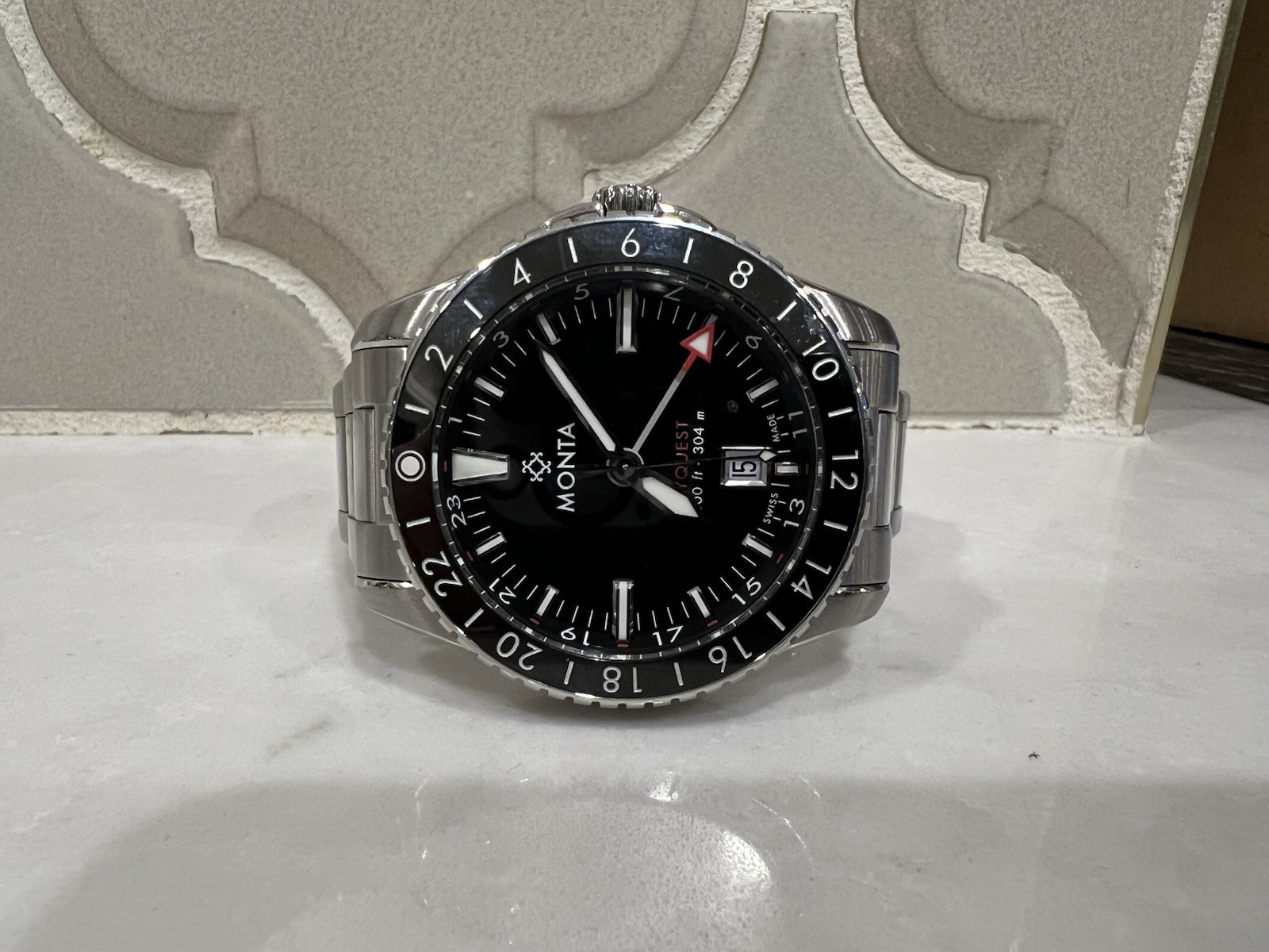 Monta Skyquest Black Dial M-23 GMT Automatic Aluminum Bezel Stainless Watch