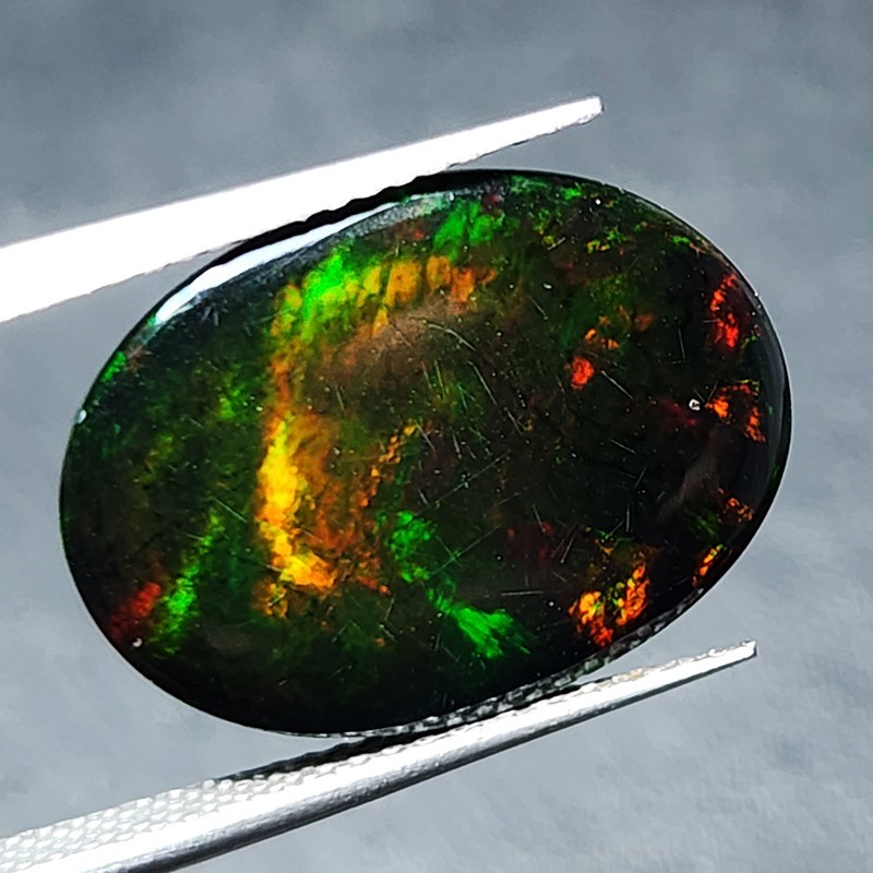Natural Ethiopian Black Opal AAA+ Collector Welo Oval Cabochon Fire Play 7.05Ct
