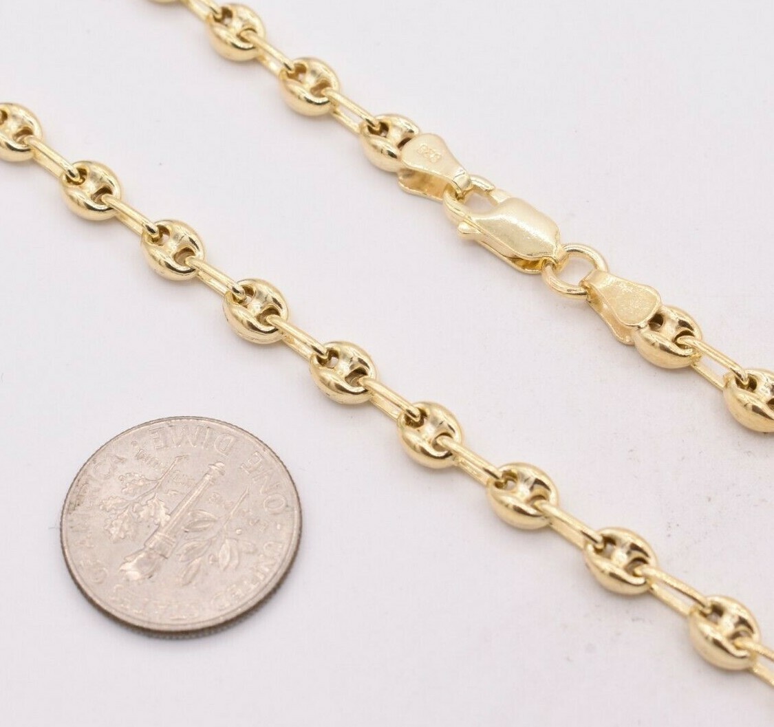 4.5mm Puffed Anchor Mariner Chain Necklace 14K Yellow Gold-Plated Silver 925