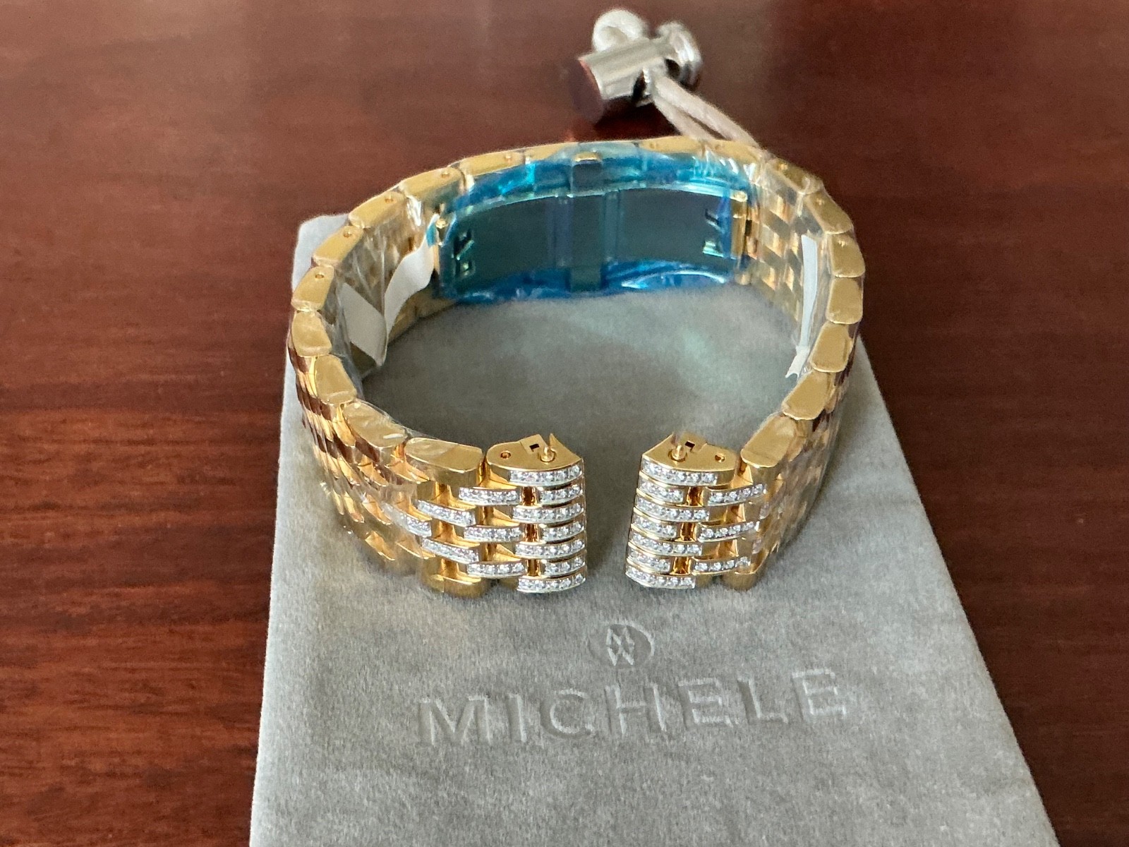 New Michele Deco 18mm 18k Gold Plt Diamond Tappered Watch Bracelet – $2400 Rare
