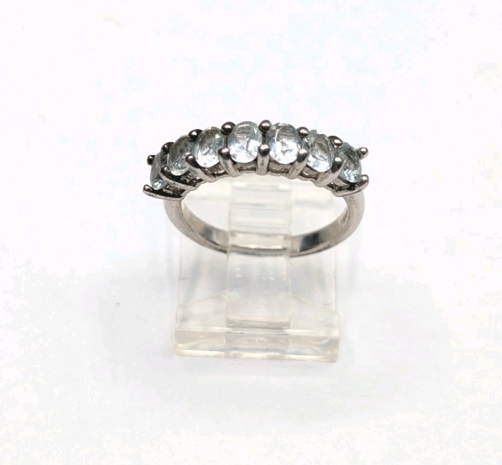 BBJ Sterling Silver Very Light Blue Aquamarine Oval Gemstone Band Ring Size 5