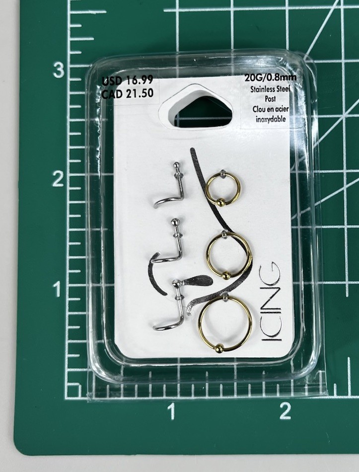 ICING Nose Rings Set of Six/ 3 Hoops, 3 Studs Color Silver/ Gold- 20G/0.8mm NWT!