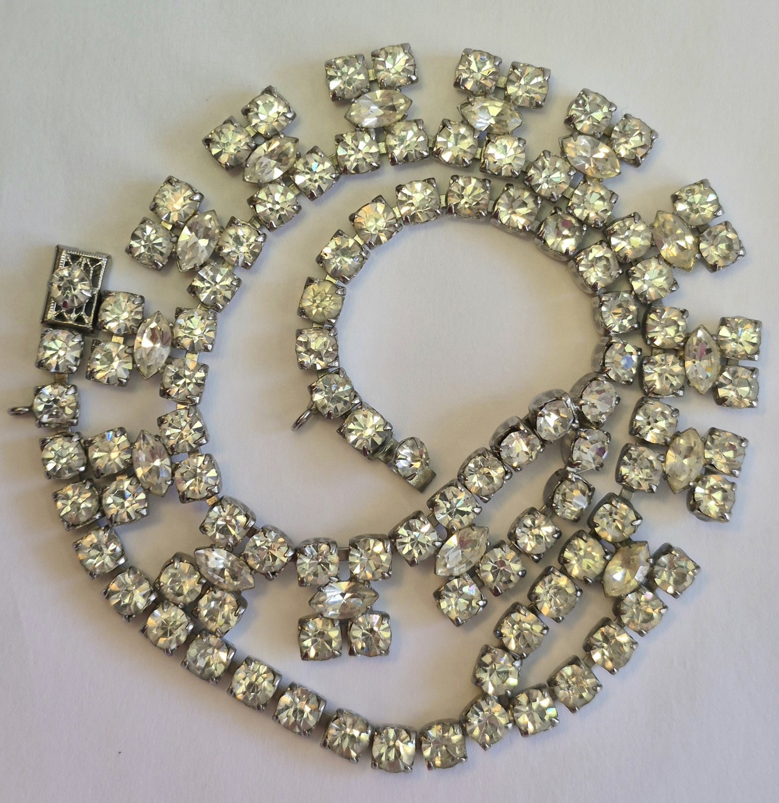 Vintage Rhinestone Choker Necklace Glass Prong Set Foiled Back Bridal Statement