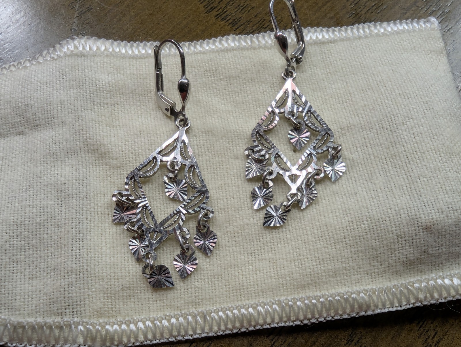 14k White Gold Turkish Filigree Earrings Drop Dangle
