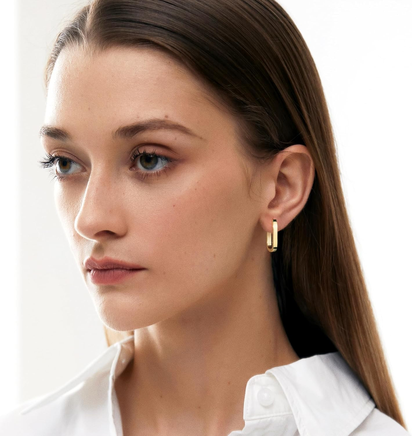 Silver Hoop Earrings for Women Small Square Hypoallergenic 14K Gold Plated Hoop