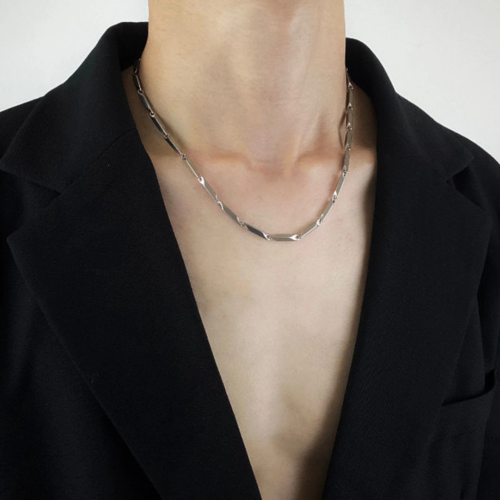 Titanium Steel Rhombus Necklace for Men Women Punk Hip-hop Kpop Style Jewelry Ac