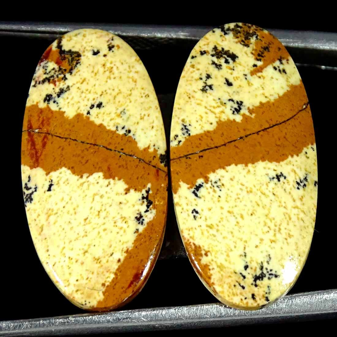 17.10Cts Natural Picture Jasper Cabochon Loose Gemstone Pair 11x23x4mm Oval