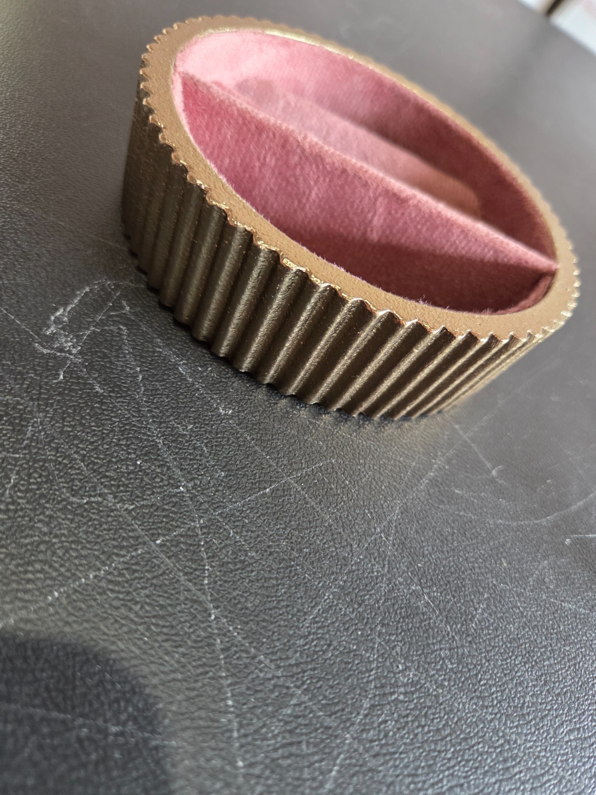 Hearth & Hand with Magnolia Ribbed Brass Jewelry Tray Pink Velvet Lined Round