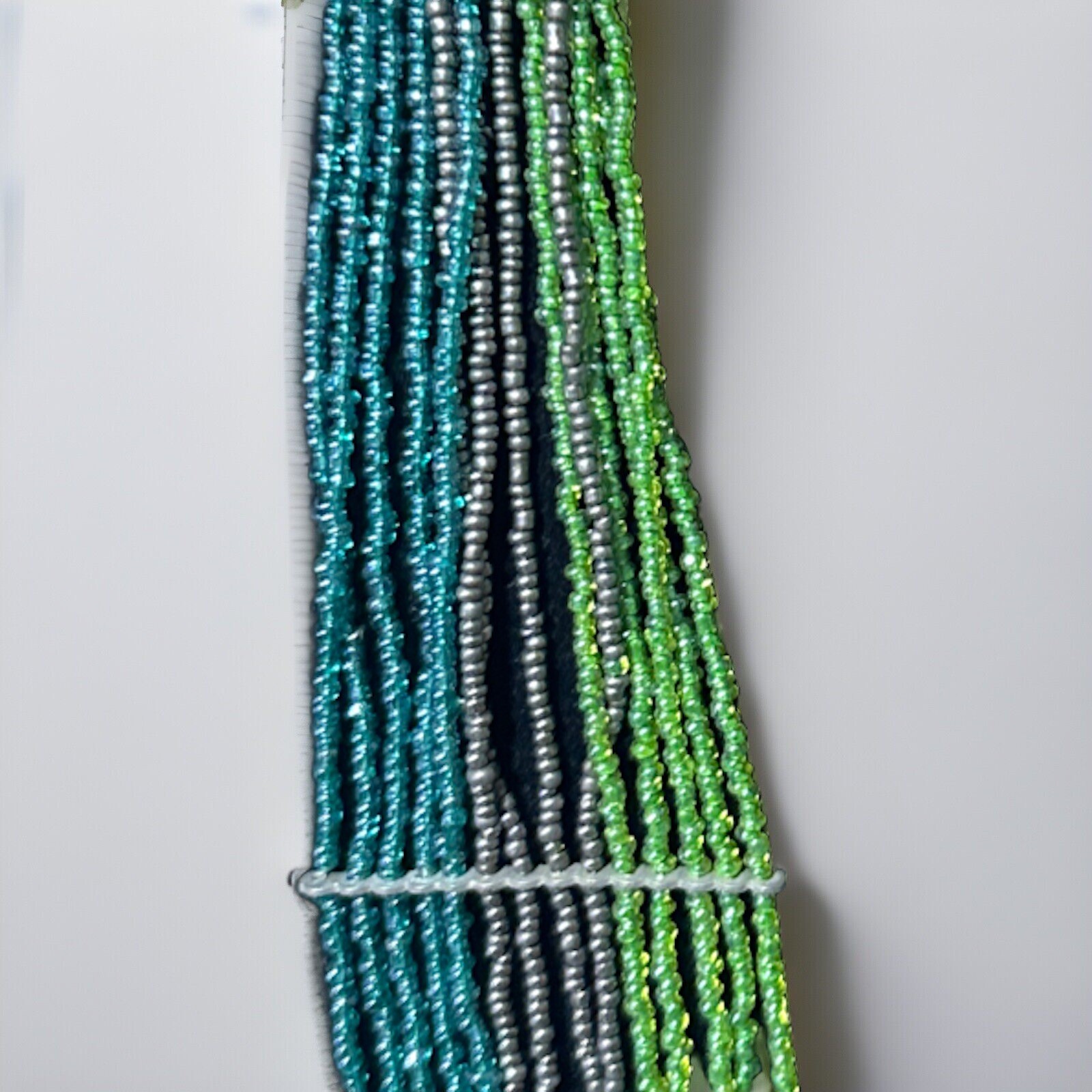 Seed Bead Multi Layered Necklace Large Statement Bohemian Blue Silver Color 40″