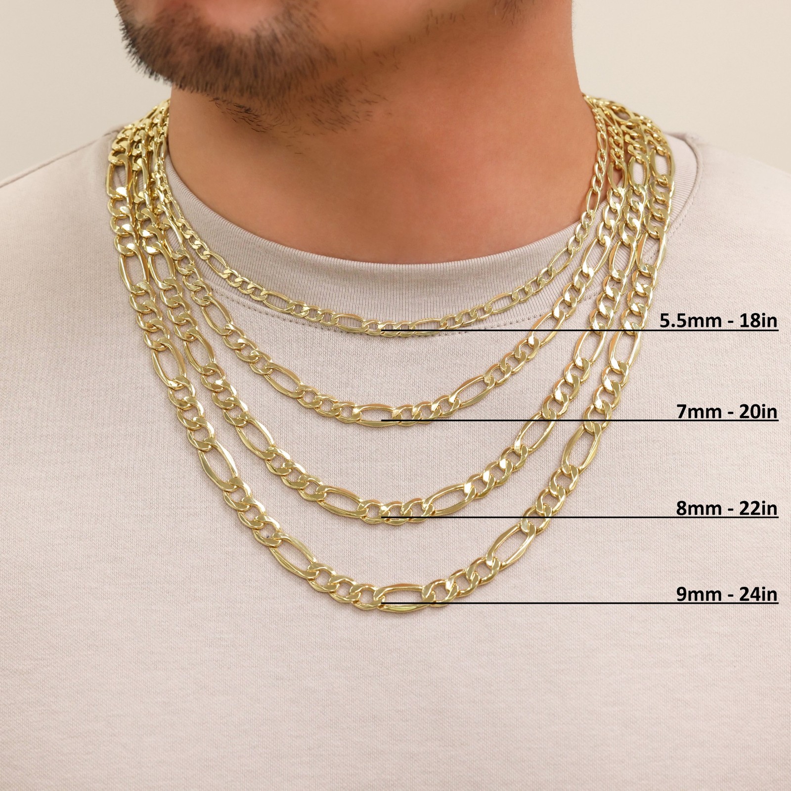 10K Real Yellow Gold 2mm-9mm Italian Figaro Link Chain Pendant Necklace 16″- 30″