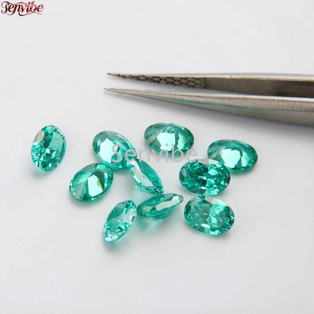 VVS Blue Green Oval Cut Synthetic Zircon 5A Loose CZ Accent Gemstone for Jewelry