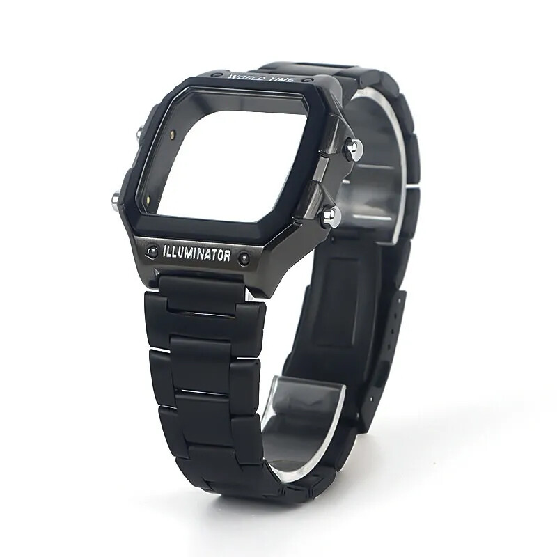 Metal Watch Strap + Modified Stainless Steel Case Cover For Casio AE1200 AE1300