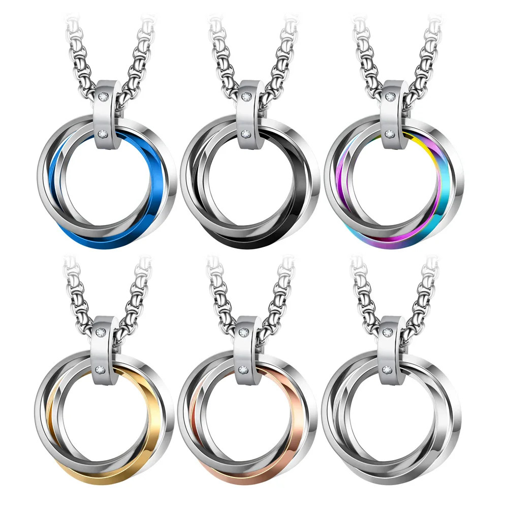Necklace For Men Hip-hop Three-ring Titanium Steel Does Not Fade Simple Refined