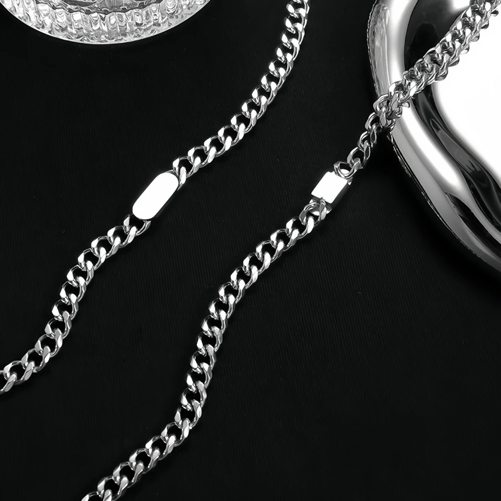 Hip Hop Cuban Square Necklace For Man Woman Non Fading Titanium Steel Clavicle C