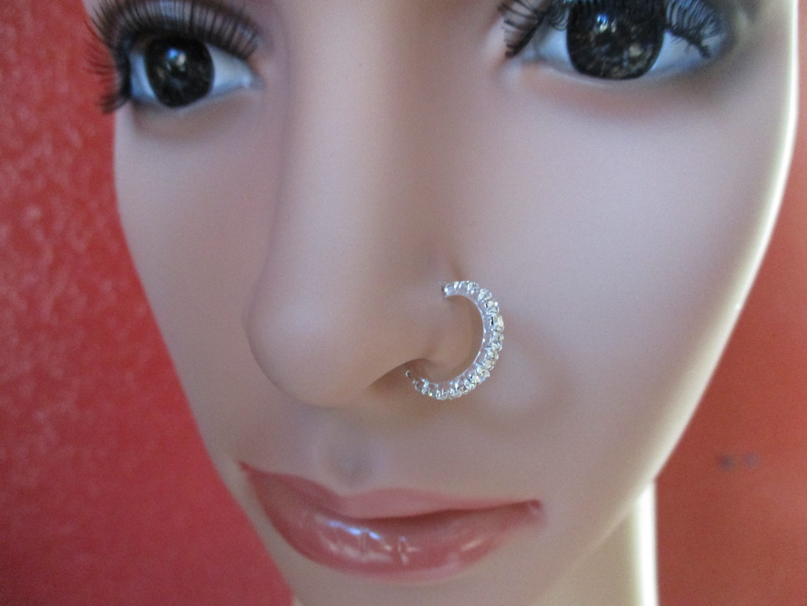 Sterling Silver L Shape nose stud hoop Clear CZ 22 Gauge 12 clear round CZ’s 22g