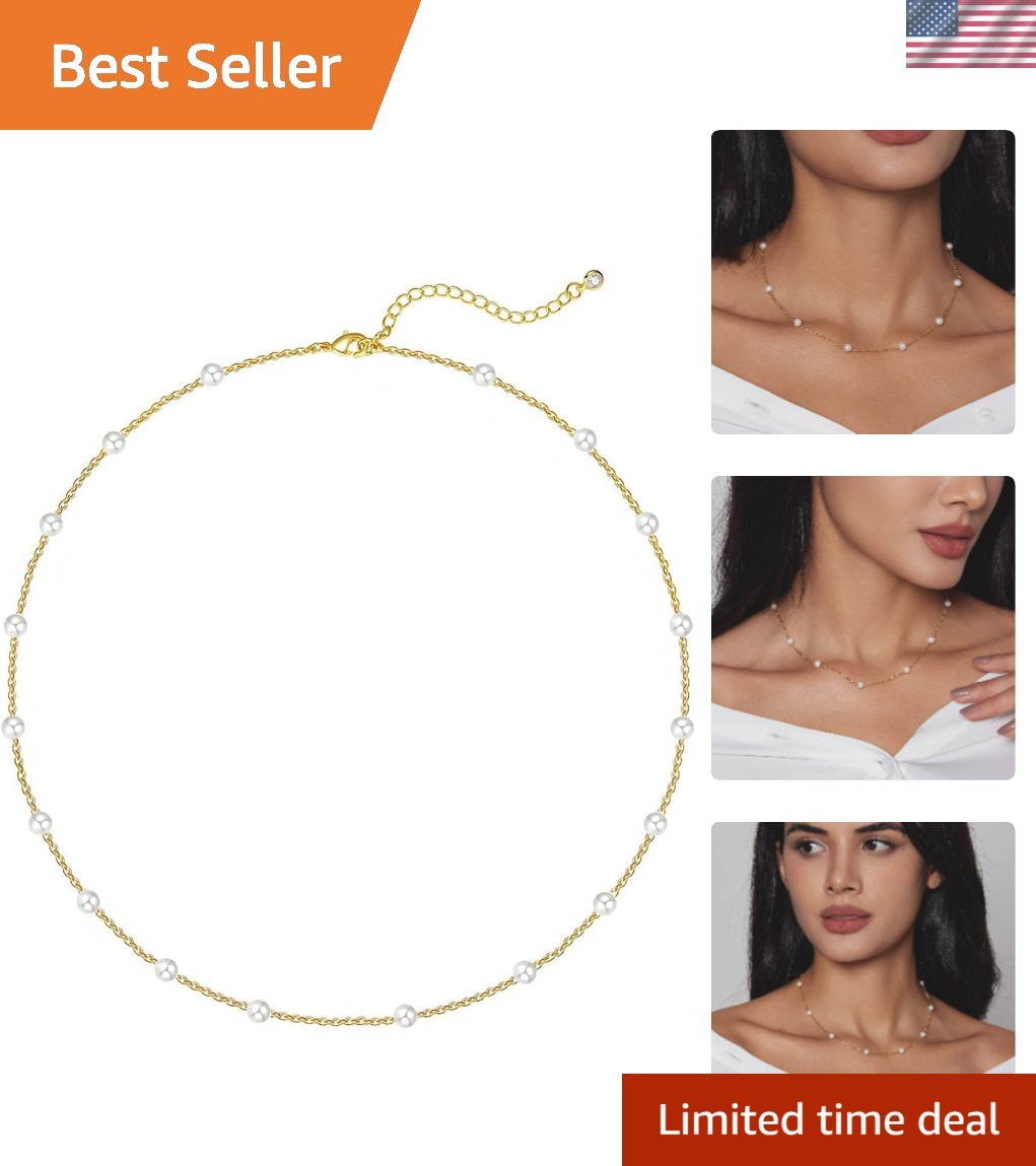Timeless 4MM Gold Satellite Pearl Necklace – Dainty Bridesmaid & Everyday Wear