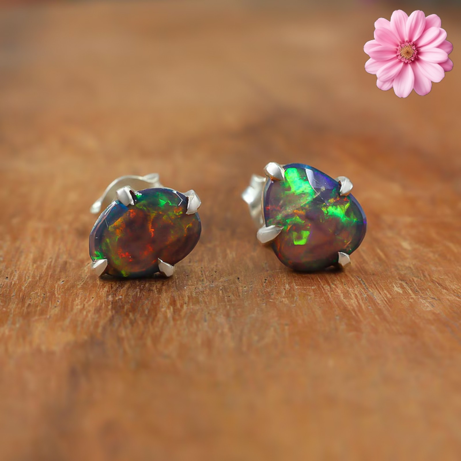 100% Original Fire Opal Oval Gemstone 925 Sterling Silver Women Stud Earrings