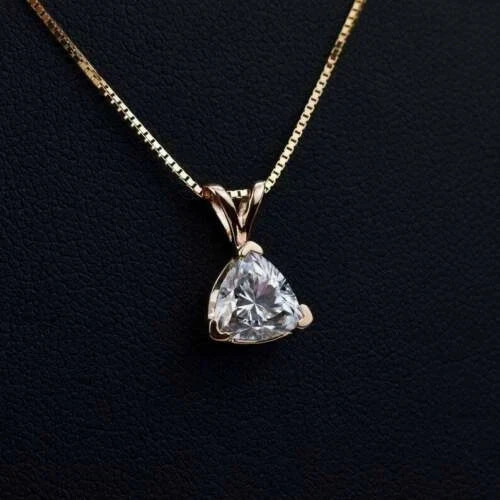 14K Yellow Gold Plated Women Charm Pendant 2.12 Ct Triilion Simulated Diamond