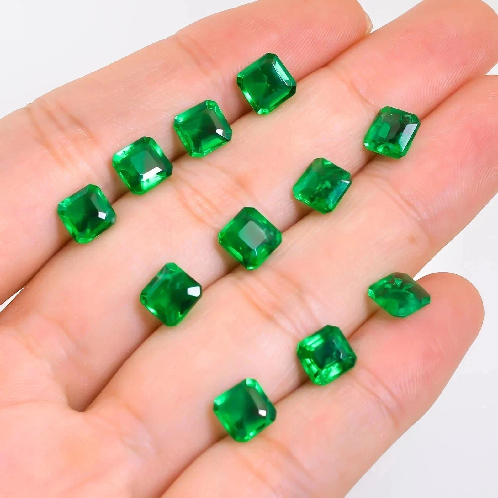 22 Pcs 6 mm Natural Emerald Colombian Asscher Cut Faceted Loose Gemstone LOT