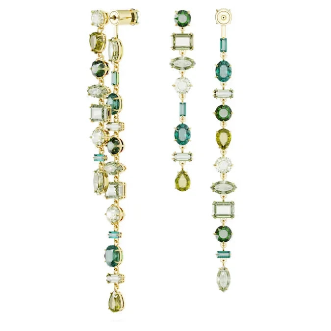 Swarovski Gema Asymmetric Drop Earrings Green Crystal Gold Tone Plated