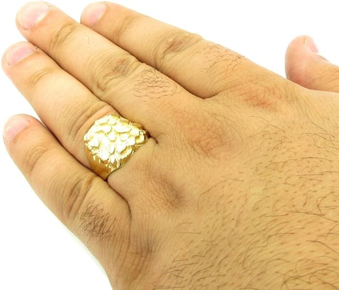 Men’s 10k Yellow Gold Solid Heavy Nugget Ring Band 16mm Ring Size 10