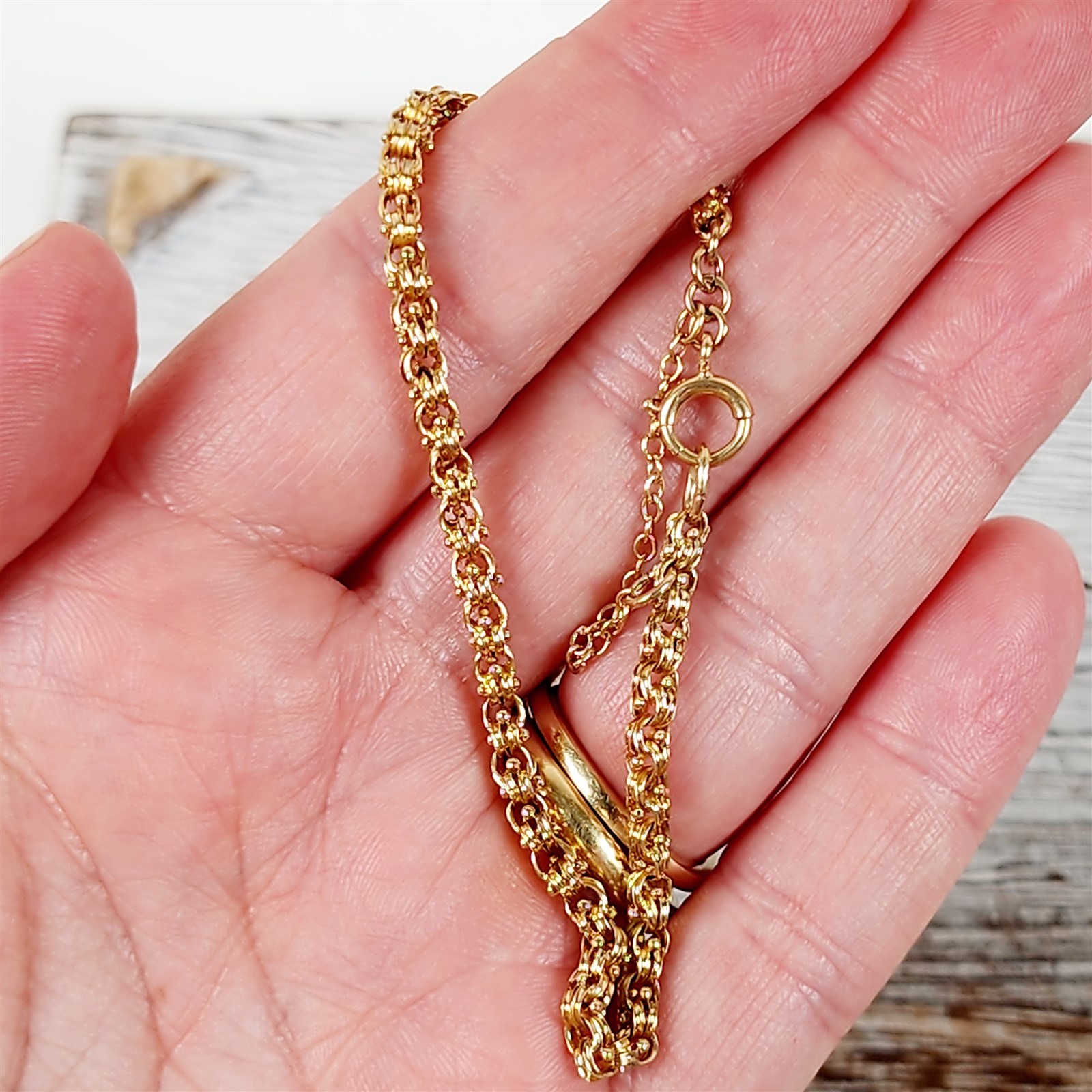 Victorian Belcher Chain 14K Yellow Gold Chain Link Bracelet 6.75″ Stack Staple