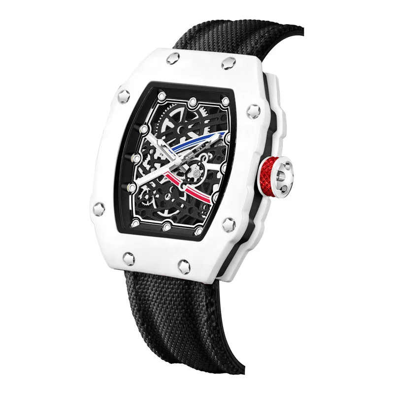 Ultra Thin Quartz Watch Men’s Tonneau Luminous Waterproof Nylon Strap 22cm