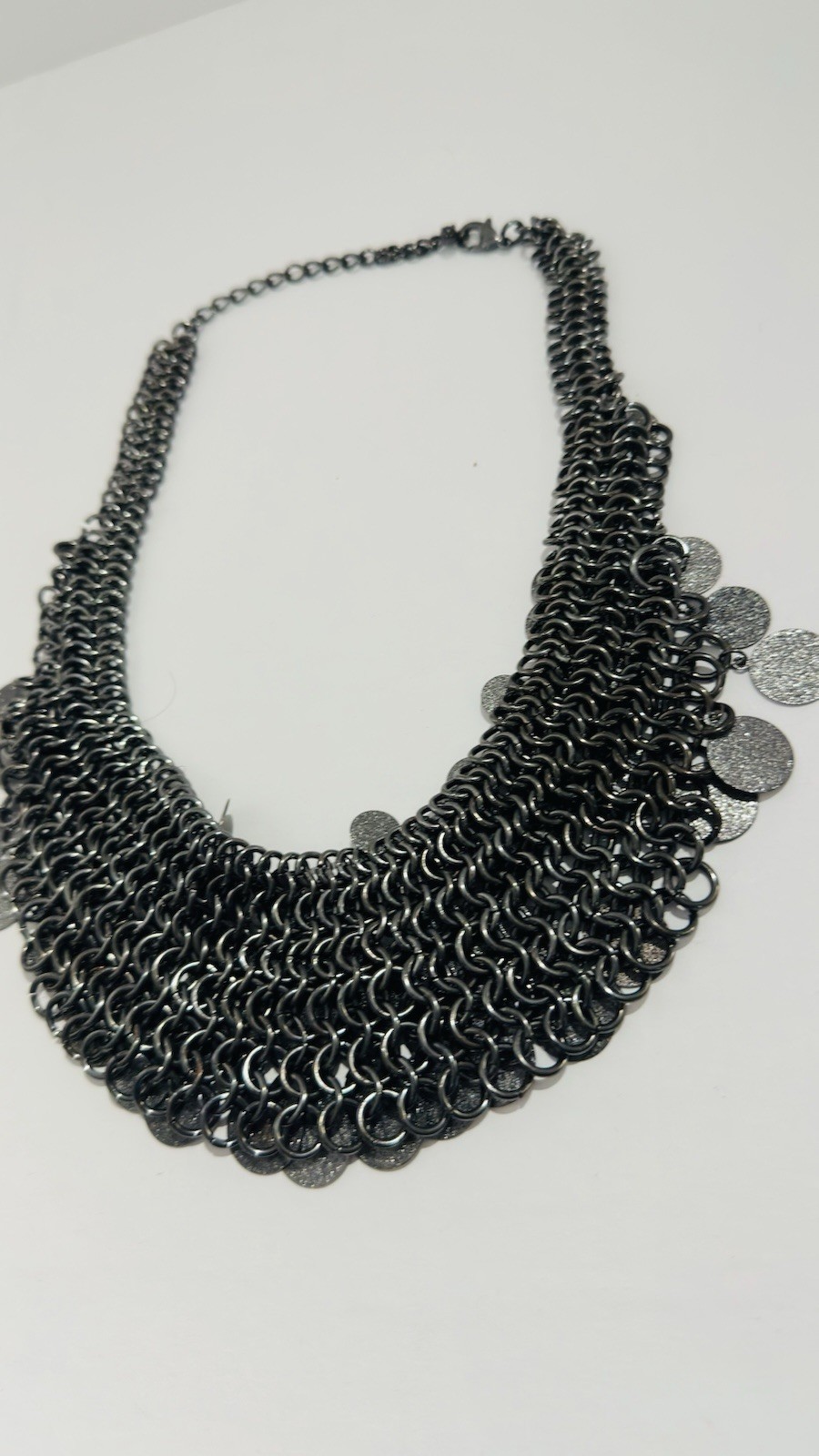 Vintage 1980”s metallic choker necklace silver glitter discs & adjustable chains