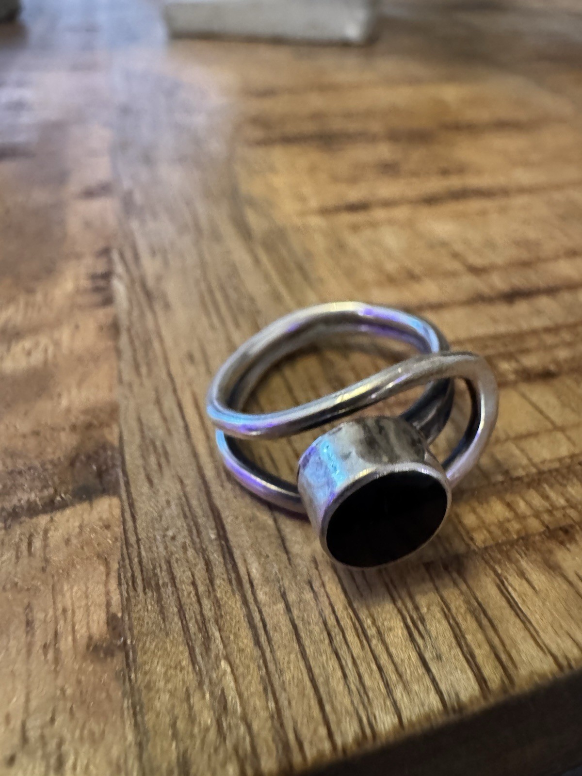 Silver handmade Wrap unique Ring Size 8 Round Black Onyx Bezel Set