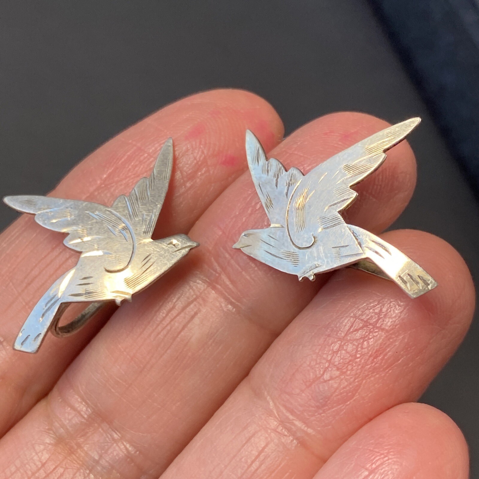 Vintage Screw-Back Earrings Estate Fine Jewelry Pre-Owned Bird Dove Piece Sterl