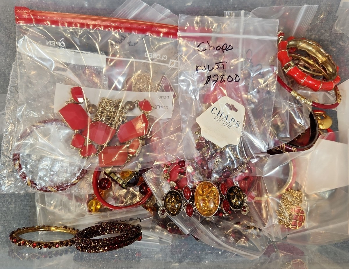 Jewelry Wearable Red & Gold Tone Collection 5 Lbs Lot #704 See Description